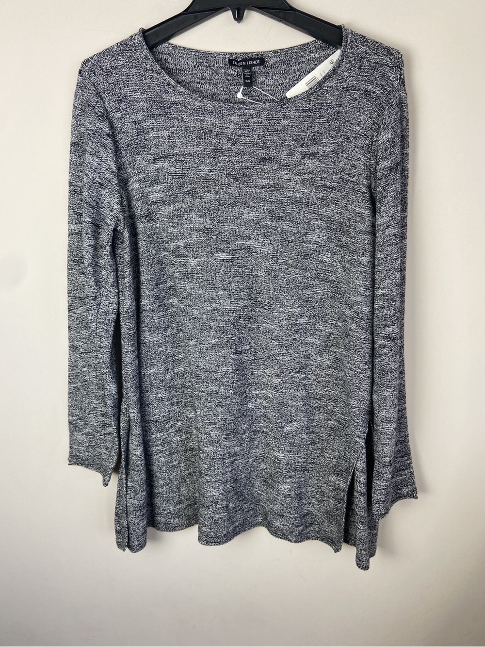 Eileen Fisher Gray Organic Cotton Long-Sleeve Side-Slit Tunic Top